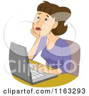 Thinking Female Author Blogger Or Student Typing On A Laptop
