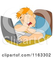 Cartoon Of A Tired Male Author Or Student Sleeping By A Laptop Royalty Free Vector Clipart by BNP Design Studio