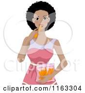 Cartoon Of A Happy Black Woman Eating Carrots Royalty Free Vector Clipart