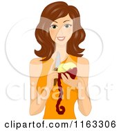 Cartoon Of A Brunette Woman Peeling An Apple Royalty Free Vector Clipart