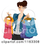 Poster, Art Print Of Happy Woman Holding Clothes On Hangers