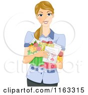 Poster, Art Print Of Blond Teacher Or Mother Holding Gifts