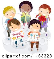 Poster, Art Print Of Diverse Group Of School Children Holding Gifts For Their Teacher