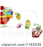 Cartoon Of A Half View Of Santas Sleigh With Gifts Falling Off Royalty Free Vector Clipart