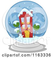 Snowman And Winter House In A Snow Globe