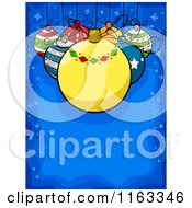 Poster, Art Print Of Christmas Background Of Baubles Suspended Over Blue Copyspace