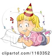 Poster, Art Print Of Happy Blond Girl Wearing A Party Hat And Writing Down His New Year Resolutions