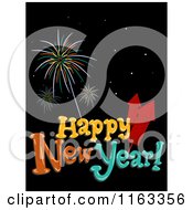 Poster, Art Print Of Happy New Year Greeting With Fireworks On Black