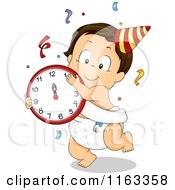 Dancing New Year Baby Boy With A Clock And Confetti