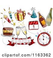 Cartoon Of New Year Design Elements And Icons Royalty Free Vector Clipart
