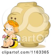 Poster, Art Print Of Baby Boy In A Bee Costume Sitting By A Hive Sign