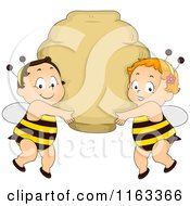Poster, Art Print Of Cute Babies In Bee Costumes Holding Up A Bee Hive Sign