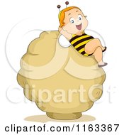 Baby Boy In A Bee Costume Relaxing On A Hive Sign