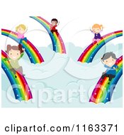 Poster, Art Print Of Happy Diverse Children Sliding Down Rainbows