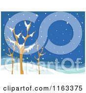 Cartoon Of A Background Of Bare Trees With Snow And Hills Royalty Free Vector Clipart