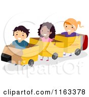 Poster, Art Print Of Happy Diverse Children Playing In A Pencil Train