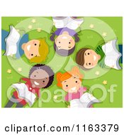 Poster, Art Print Of Happy Diverse Children Reading And Laying On Grass In A Circle