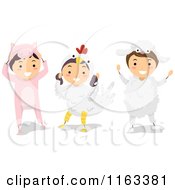 Poster, Art Print Of Happy Children In Pig Chicken And Sheep Farm Animal Costumes