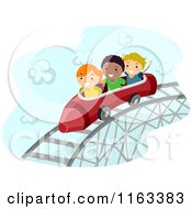 Cartoon Of Happy Diverse Children On A Crayon Roller Coaster Royalty Free Vector Clipart