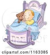 Poster, Art Print Of Baby Boy Sleeping In A Rocking Cradle With A Teddy Bear