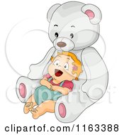 Poster, Art Print Of Happy Baby Girl Leaning Back Against A Giant Teddy Bear