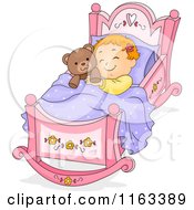 Poster, Art Print Of Baby Girl Sleeping In A Rocking Cradle With A Teddy Bear