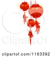 Cartoon Of Red Chinese New Year Lanterns And Pastel Colors Over White With Copyspace Royalty Free Vector Clipart