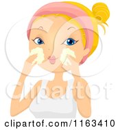 Cartoon Of A Blond Woman Washing Her Face Royalty Free Vector Clipart