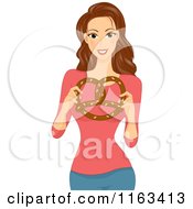 Brunette Woman Holding A Soft Pretzel