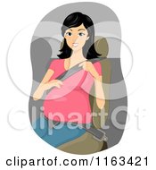 Cartoon Of A Happy Pregnant Woman Buckling A Seat Belt Royalty Free Vector Clipart