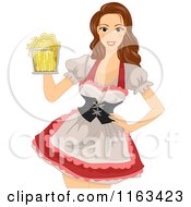 Cartoon Of A Brunette Oktoberfest Beer Maiden In A Costume Royalty Free Vector Clipart