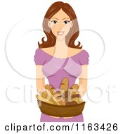 Poster, Art Print Of Brunette Woman Holding A Basket Of Bread