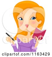Cartoon Of A Red Haired Woman Taking Notes Royalty Free Vector Clipart