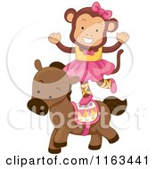 Poster, Art Print Of Female Circus Monkey Balancing On A Horse