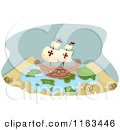 Poster, Art Print Of Pirate Ship On A Treasure Map