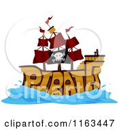 Cartoon Of A Ship With The Word PIRATES Royalty Free Vector Clipart