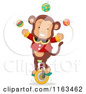 Male Circus Monkey Juggling On A Unicycle