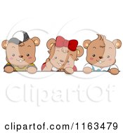 Poster, Art Print Of Cute Bear Kids Over A Blank Sign