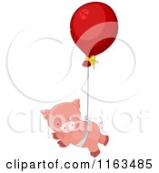 Pink Pig Floating From A Balloon