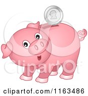 Poster, Art Print Of Pink Piggy Bank With A Silver Coin