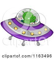 Green Alien Flying A Ufo
