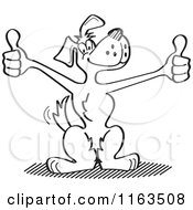 Cartoon Of A Happy Black And White Dog Mascot Holding Two Thumbs Up Royalty Free Vector Clipart