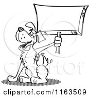 Cartoon Of A Black And White Dog Mascot Holding Up A Sign Royalty Free Vector Clipart