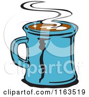 Poster, Art Print Of Retro Blue Steamy Mug Of Coffee