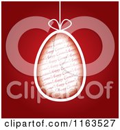 Clipart Of A Hanging Easter Egg With Text Over Red Royalty Free Vector Illustration by MilsiArt