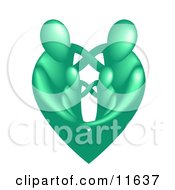 Poster, Art Print Of Family Of Four Embracing And Forming The Shape Of A Green Heart