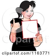Clipart Of A Happy Woman In A Holding A Thumb Up And A Paper Royalty Free Vector Illustration by Lal Perera