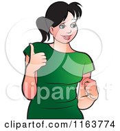 Clipart Of A Happy Woman In A Green Shirt Holding A Thumb Up Royalty Free Vector Illustration by Lal Perera