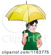 Poster, Art Print Of Happy Woman With A Yellow Umbrella