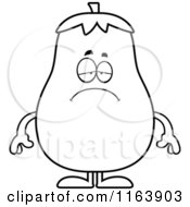 Cartoon Of A Depressed Eggplant Mascot Vector Outlined Coloring Page